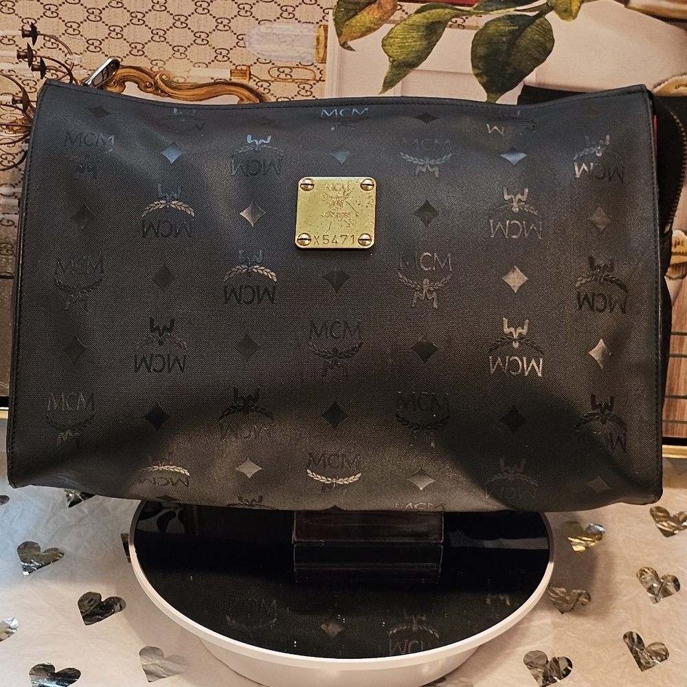 MCM Vintage Visetos Monogram Black Pouch/Clutch Bag  (GERMANY)